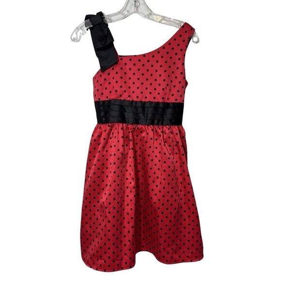 DISORDERLY KIDS Red Black Polka Dot Fancy Dress Size 14 Rockabilly Party Dressy - Picture 13 of 14